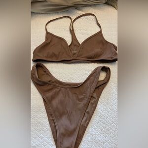 LA Hearts Brown Ribbed Bikini Set
